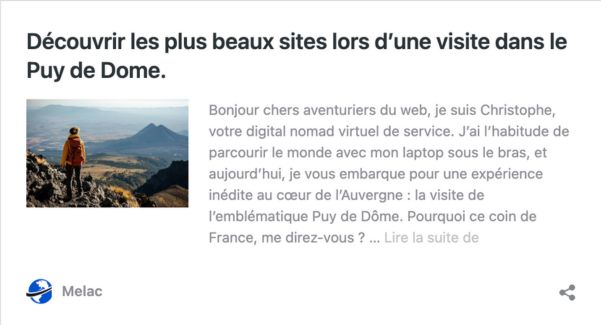 Une capture d'écran d'un site Web français avec une photo d'une montagne.