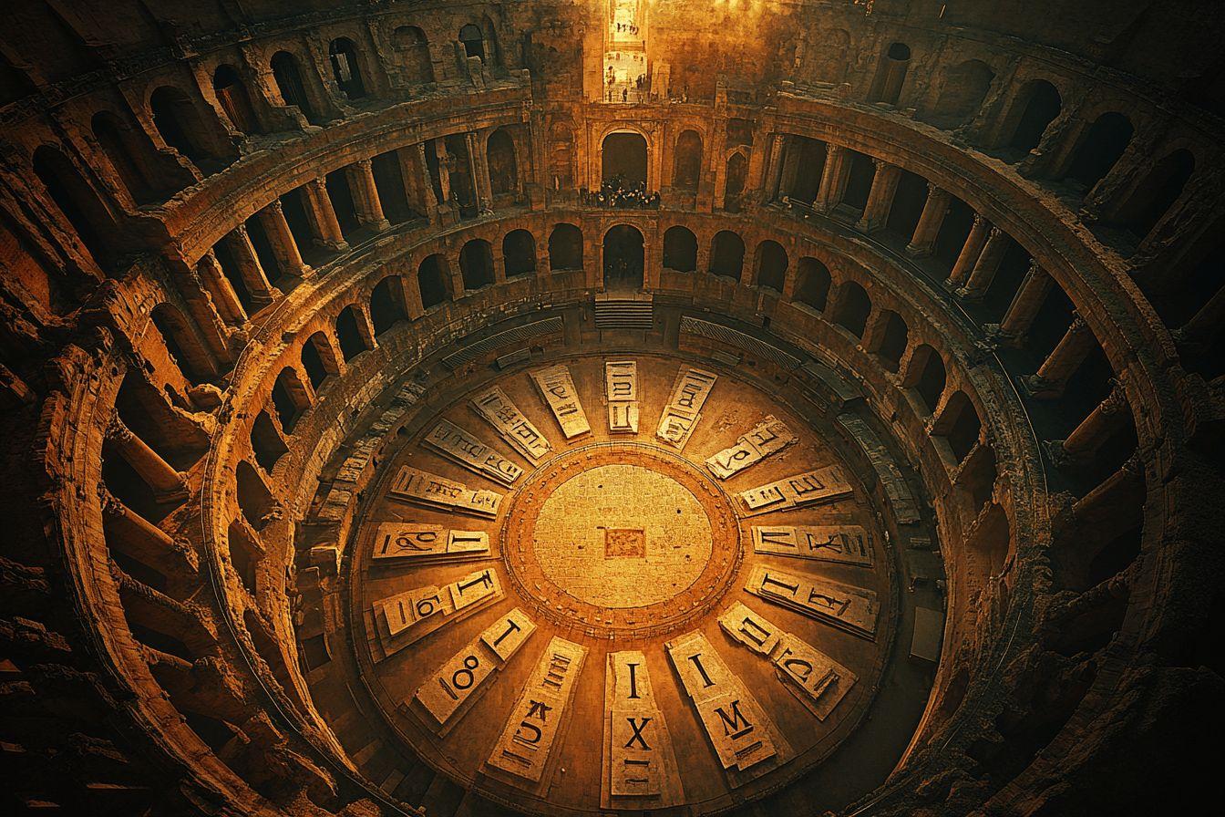 Vue intérieure circulaire dorée d'un amphithéâtre romain ancien