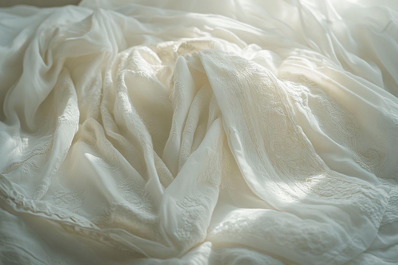 Gros plan sur un tissu blanc drapé et texturé