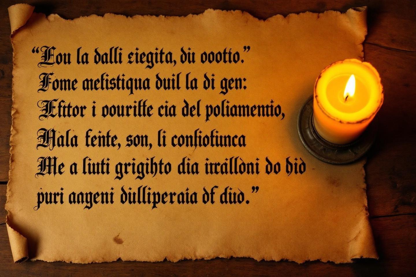 Texte manuscrit vieilli avec une bougie allumée
