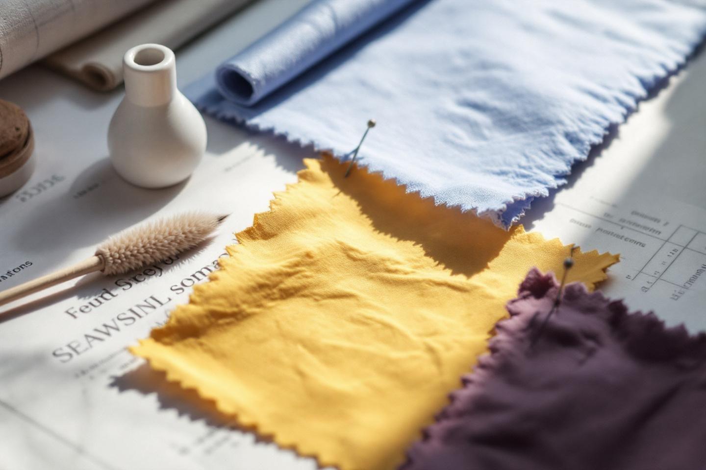 Échantillons de tissus colorés avec accessoires de couture