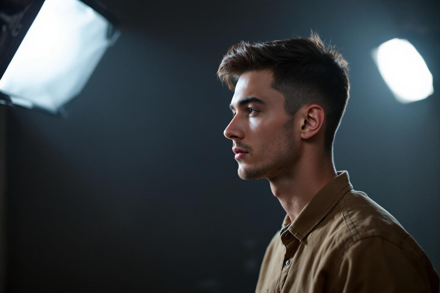 Jeune homme de profil sous un éclairage dramatique