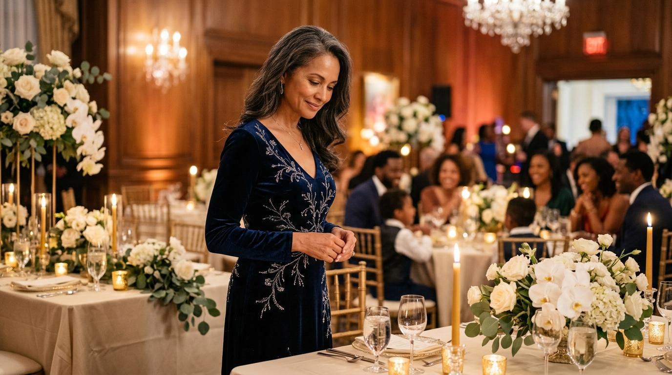 Femme en robe bleue lors d'un événement de gala élégant