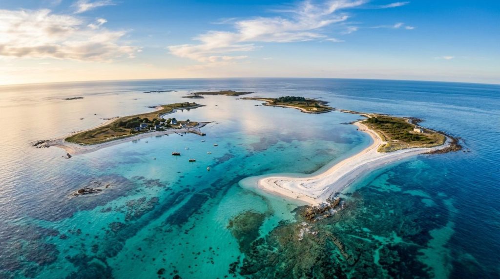 Archipel d'îles avec plages blanches et eau cristalline turquoise