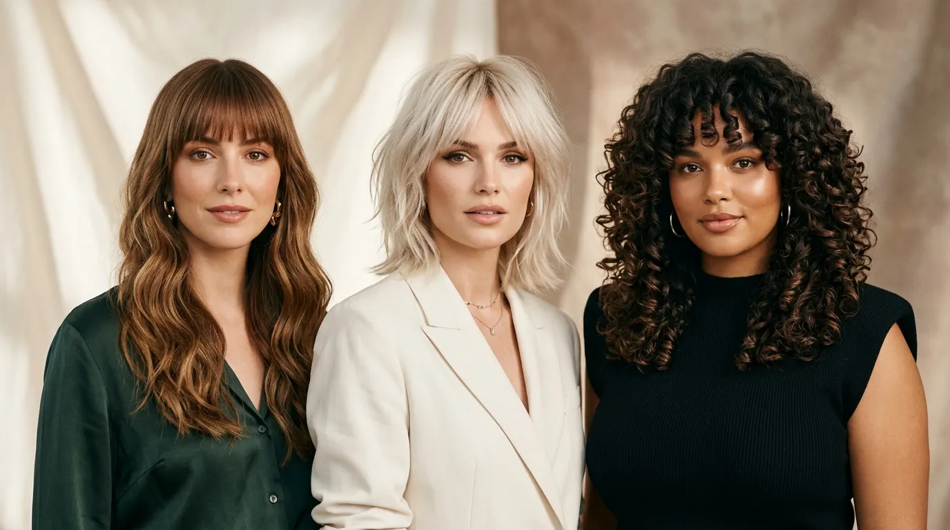 Trois femmes avec différentes coiffures et tenues élégantes