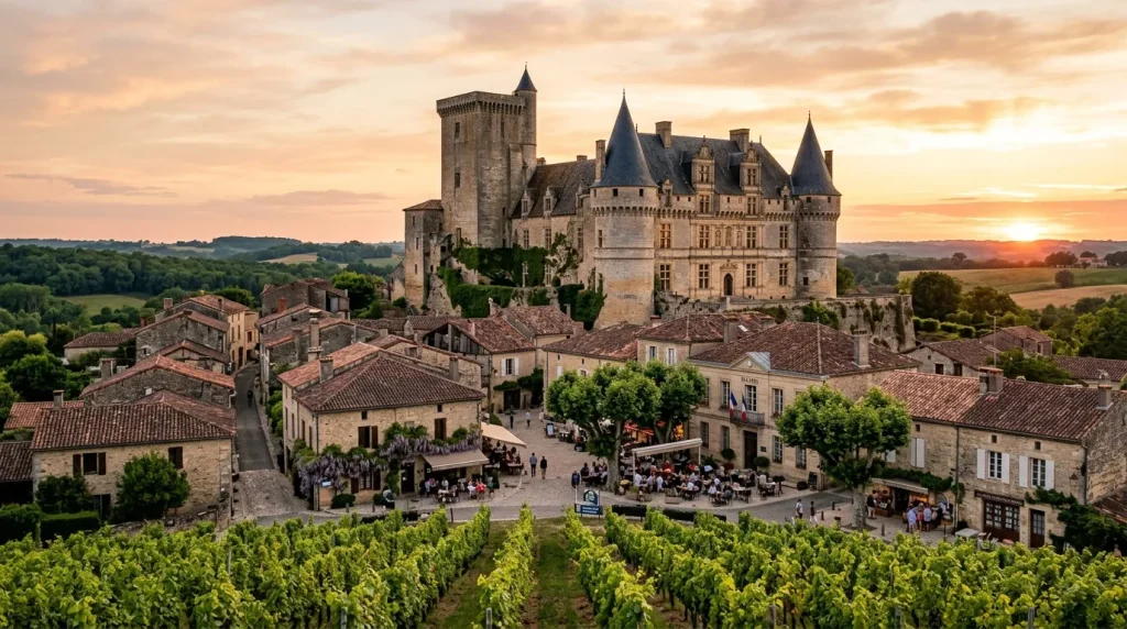 Château de Beynac surplombant vignobles et village médiéval