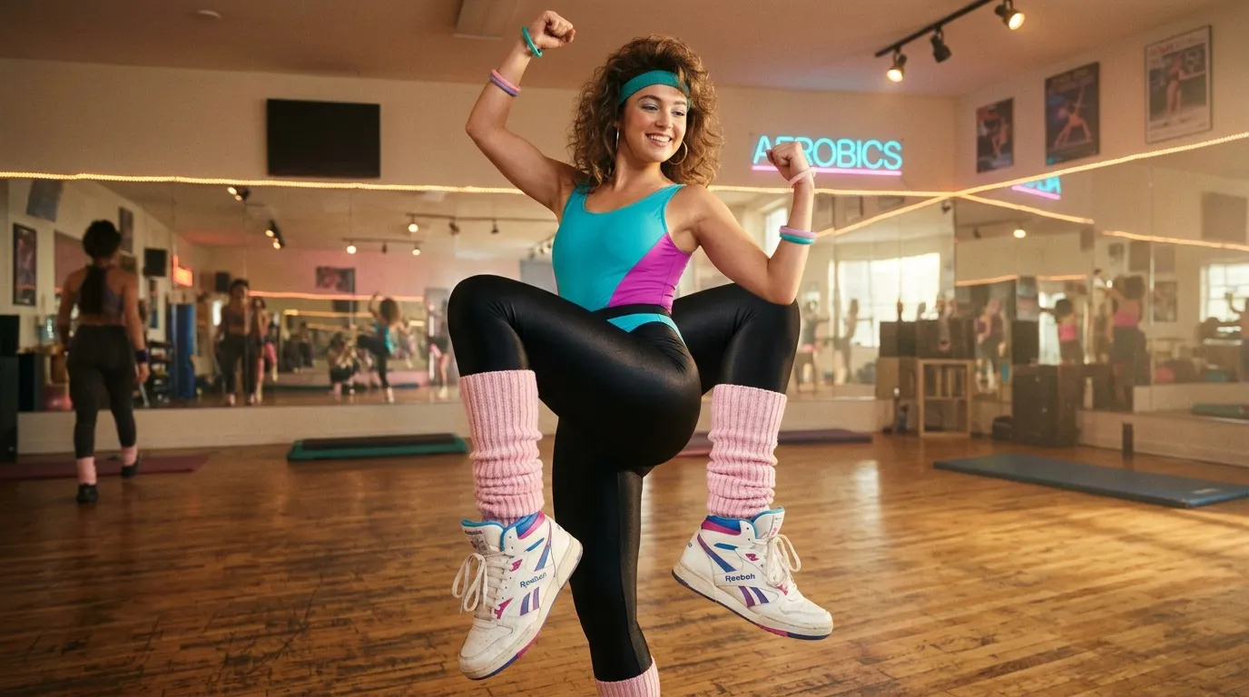 Femme en tenue aérobic colorée dans une salle de sport