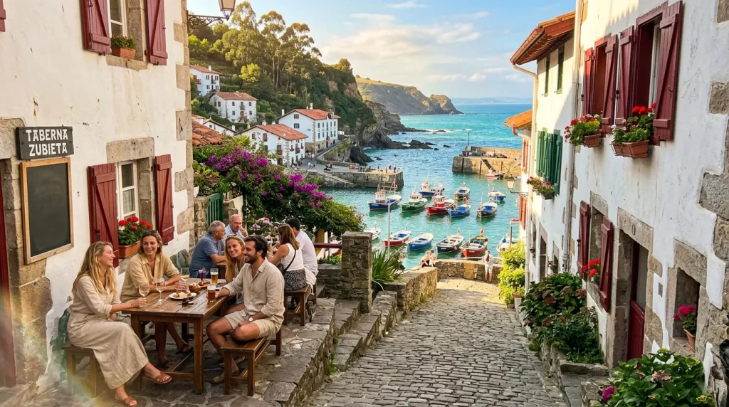 Terrasse avec vue sur port de pêche méditerranéen