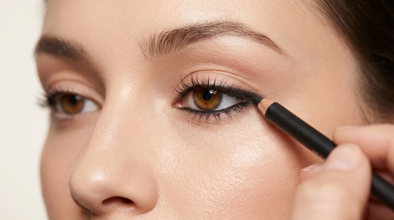 Femme appliquant un eyeliner noir sur sa paupière inférieure