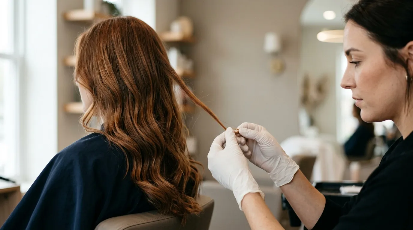 Coiffeuse examinant les cheveux d'une cliente en salon