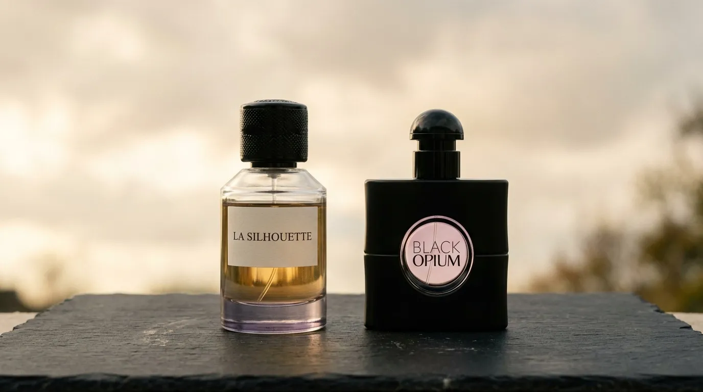 Deux bouteilles de parfum élégantes sur surface grise