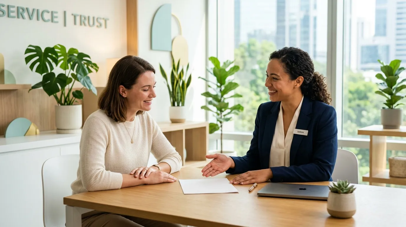 Deux femmes en discussion professionnelle à un bureau