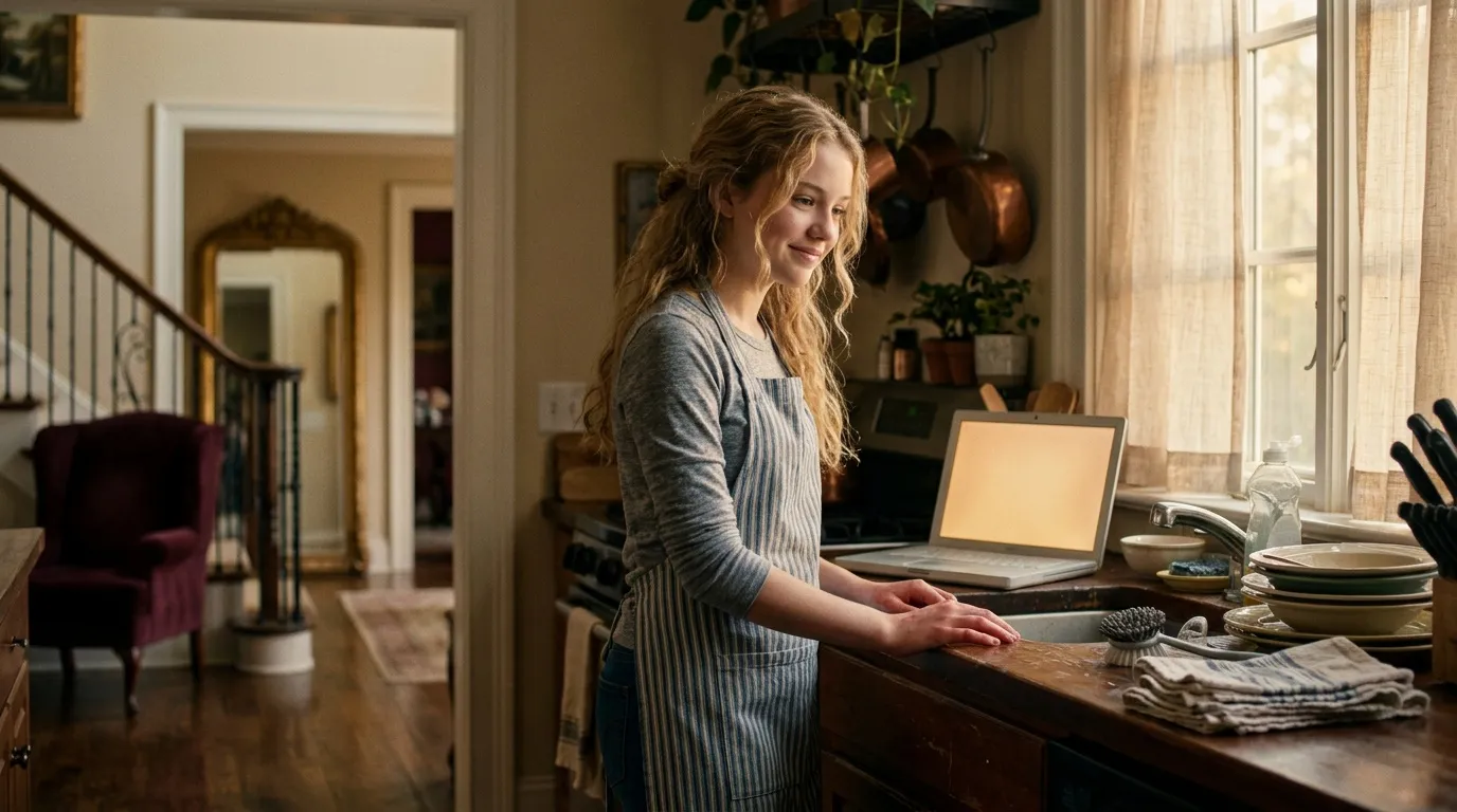 Femme souriante à son bureau avec laptop à la maison