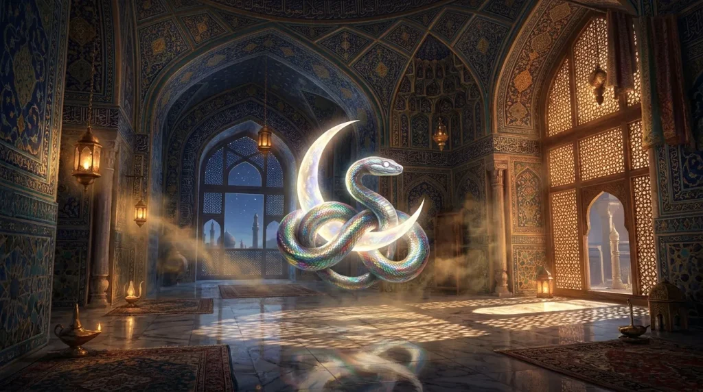 Serpent magique brillant dans un palais oriental orné