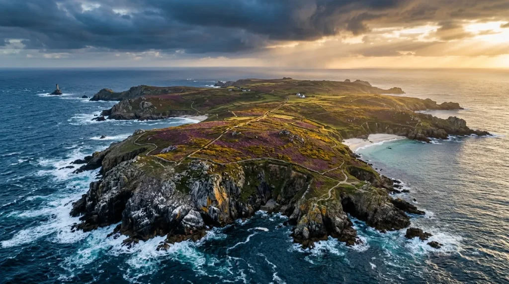 Îles rocheuses verdoyantes entourées d'océan bleu agité