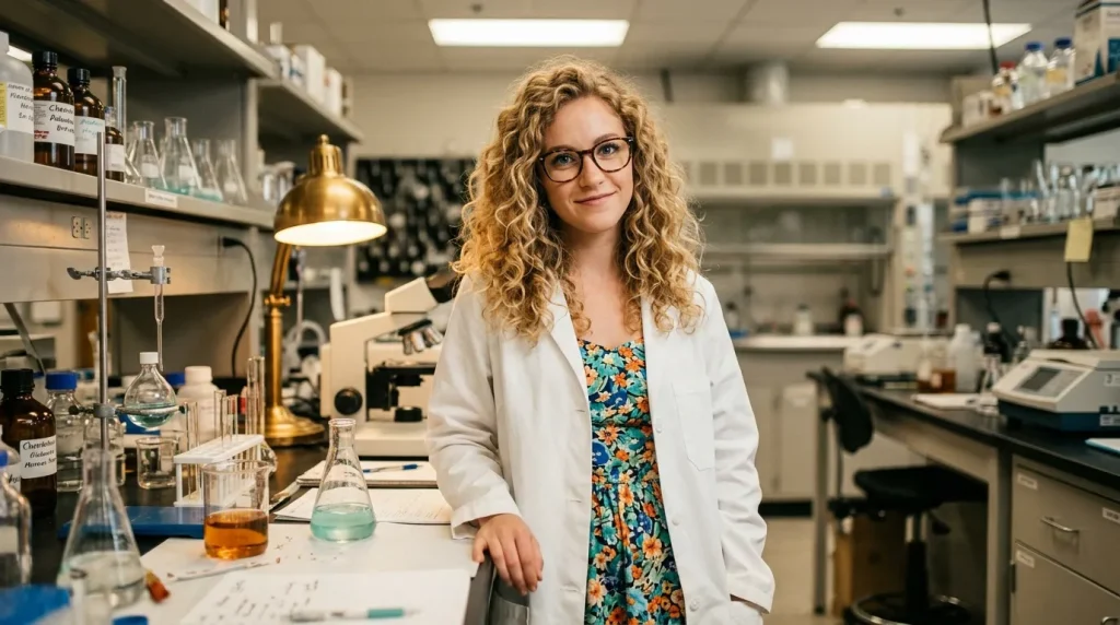 Femme scientifique en blouse blanche dans un laboratoire