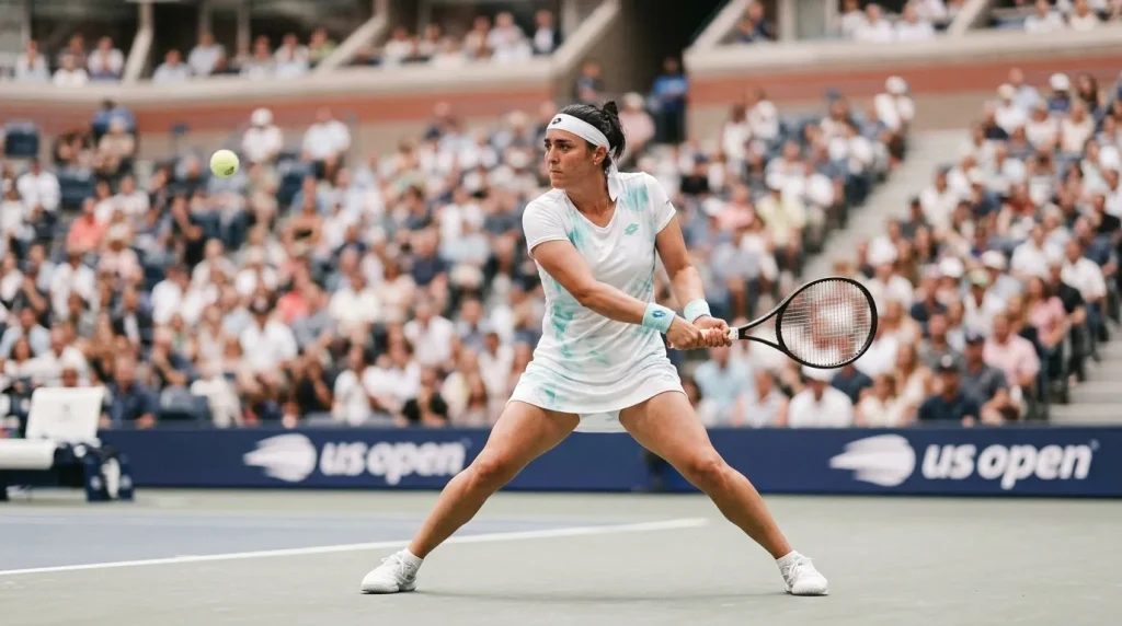 Joueuse de tennis en position défensive lors d'un match