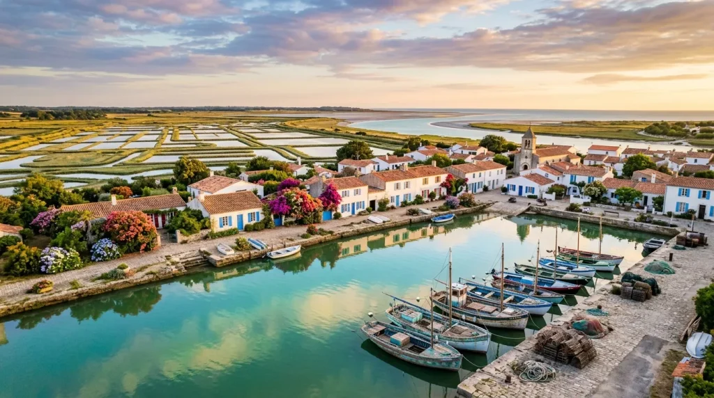 Village de pêcheurs méditerranéen avec maisons colorées et bateaux