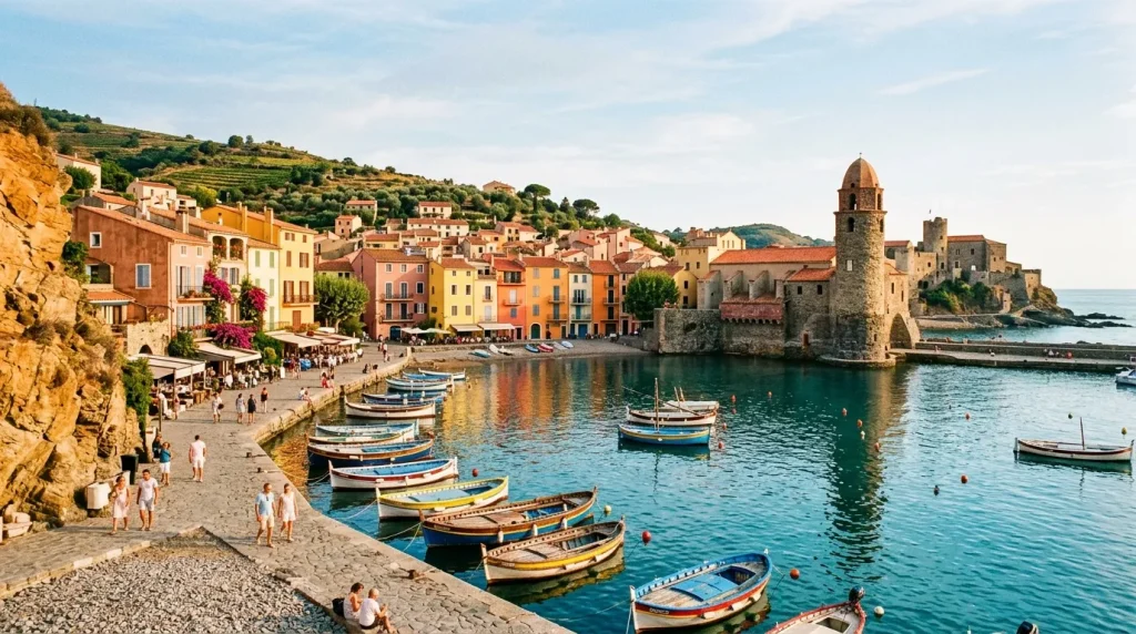 Petit port avec maisons colorées et bateaux de pêche