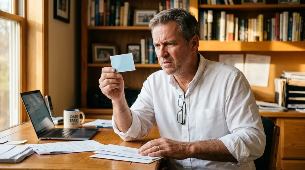 Homme examinant un document dans son bureau comptable
