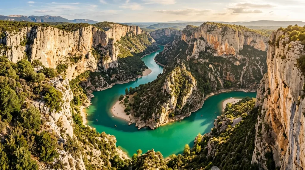 Gorges spectaculaires avec eau turquoise et falaises calcaires