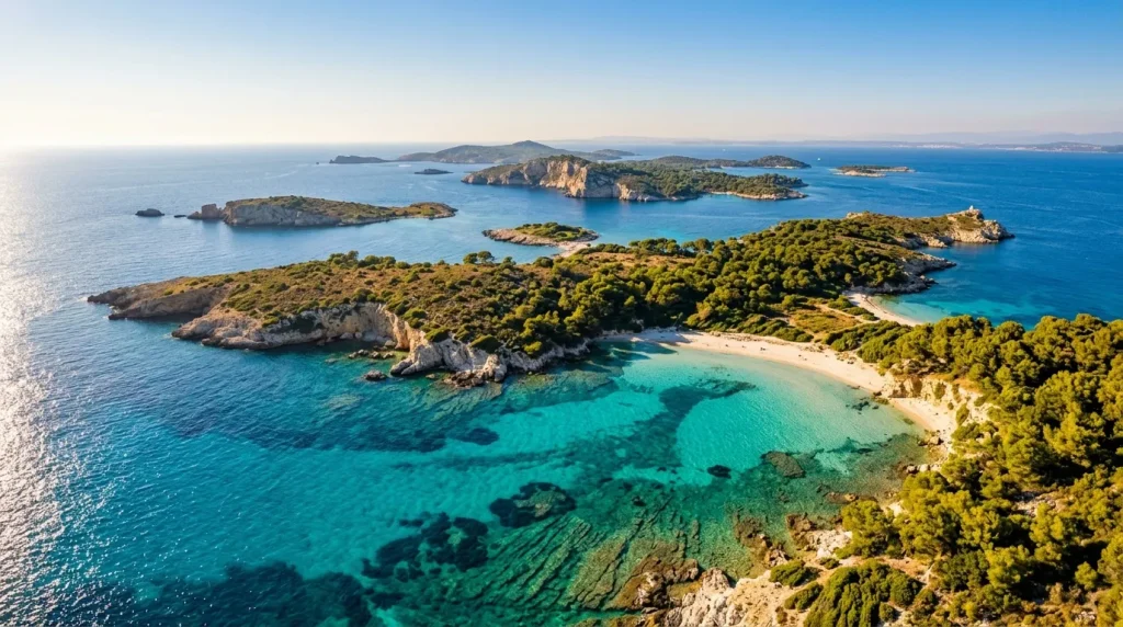 Archipel d'îles méditerranéennes aux eaux turquoises cristallines