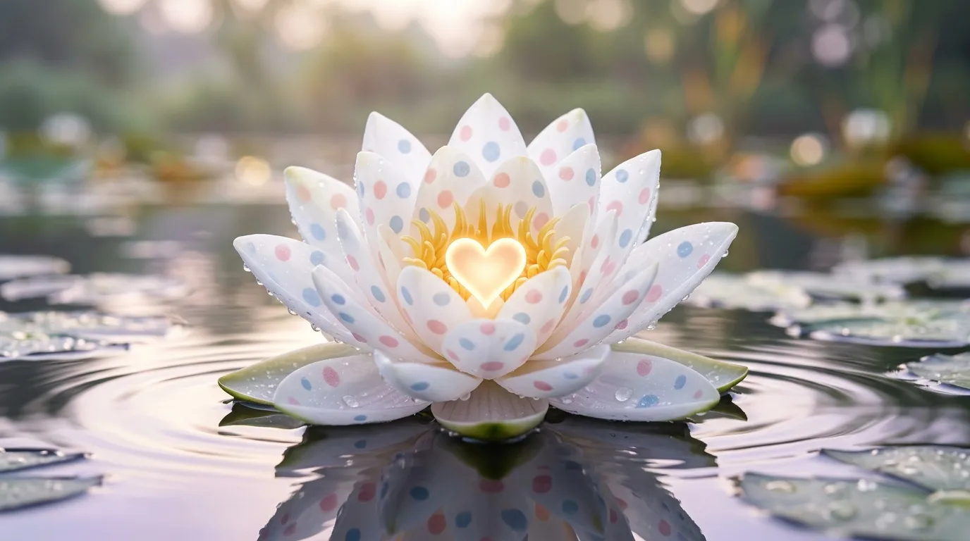 Fleur de lotus blanche à pois colorés avec cœur brillant