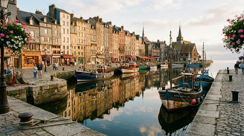 Bateaux de pêche amarrés dans un port côtier français historique