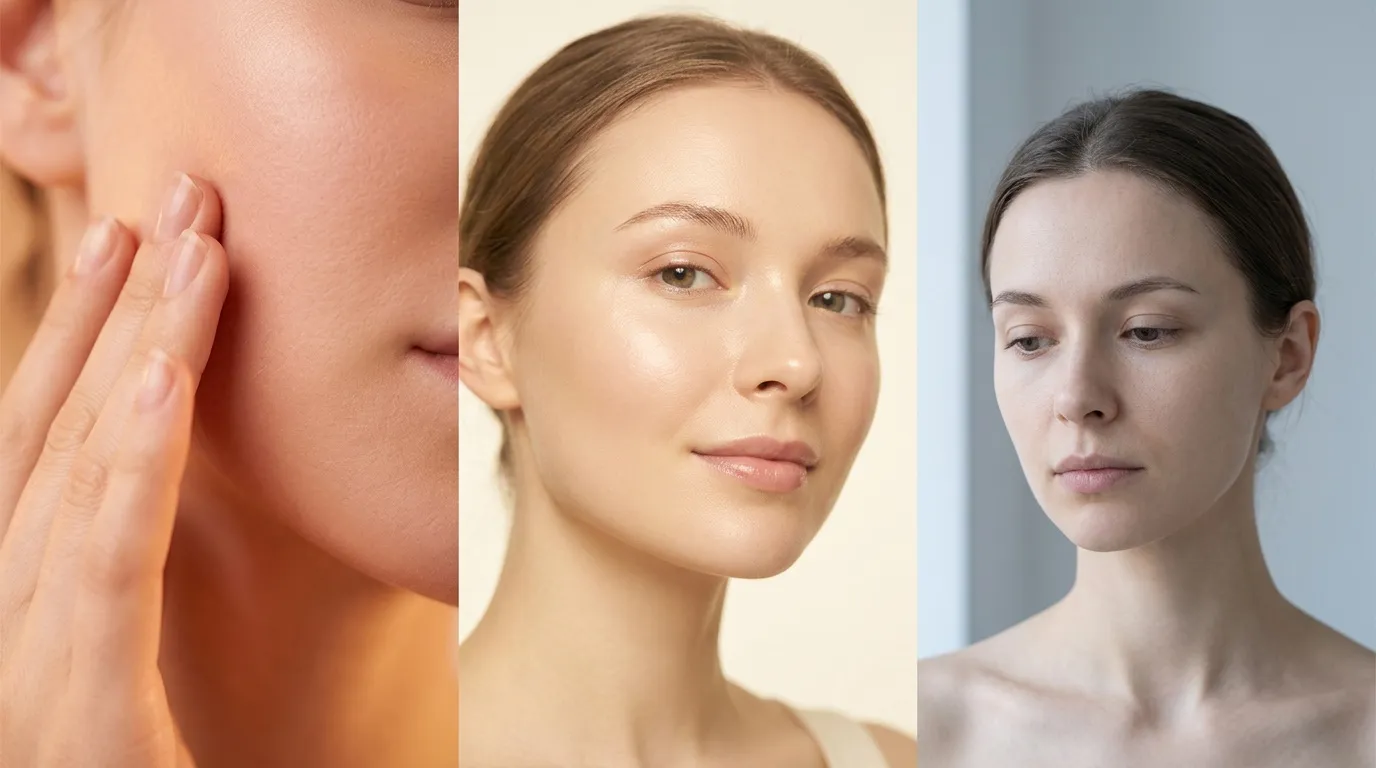 Trois femmes montrant différents types de soins cutanés et conditions de peau