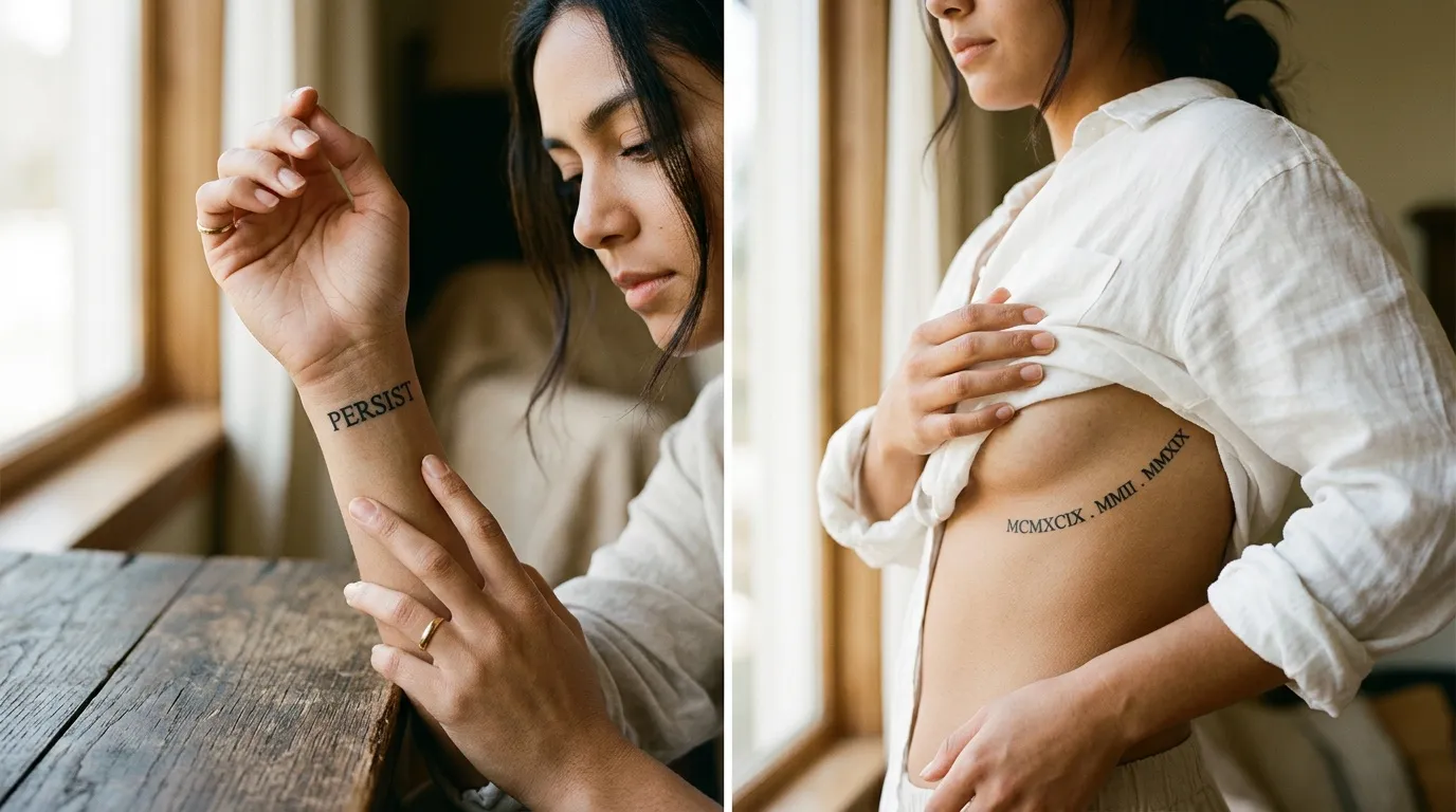 Femme montrant ses tatouages personnels et significatifs