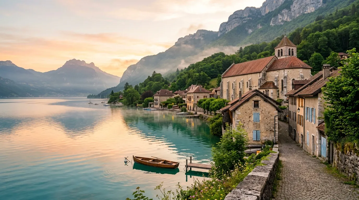 Ce lac français évoque le lac de Côme, avec ses montagnes plongeant dans une eau d'un bleu profond
